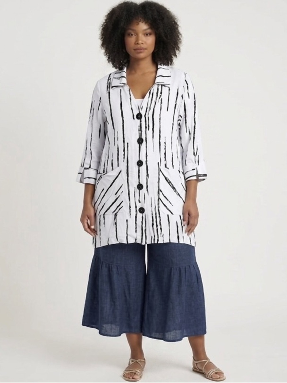 Compli K Canada NEW Linen Lagenlook M Graphic Jacket Lightweight Pocket Boho Top